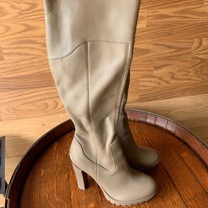 Thigh High Tan Heel Boots 